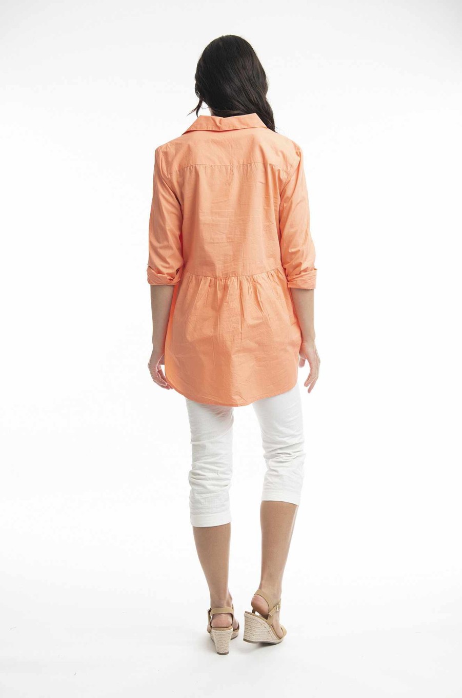 Women Orientique Essentials | Essentials Shirt Ruched Back Solid Coral