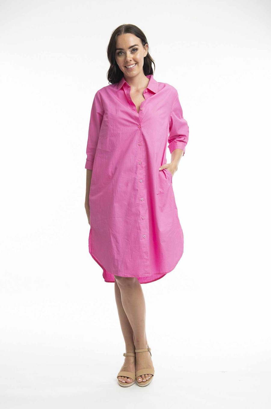 Women Orientique Essentials | Essentials Shirt Dress Solid Rose