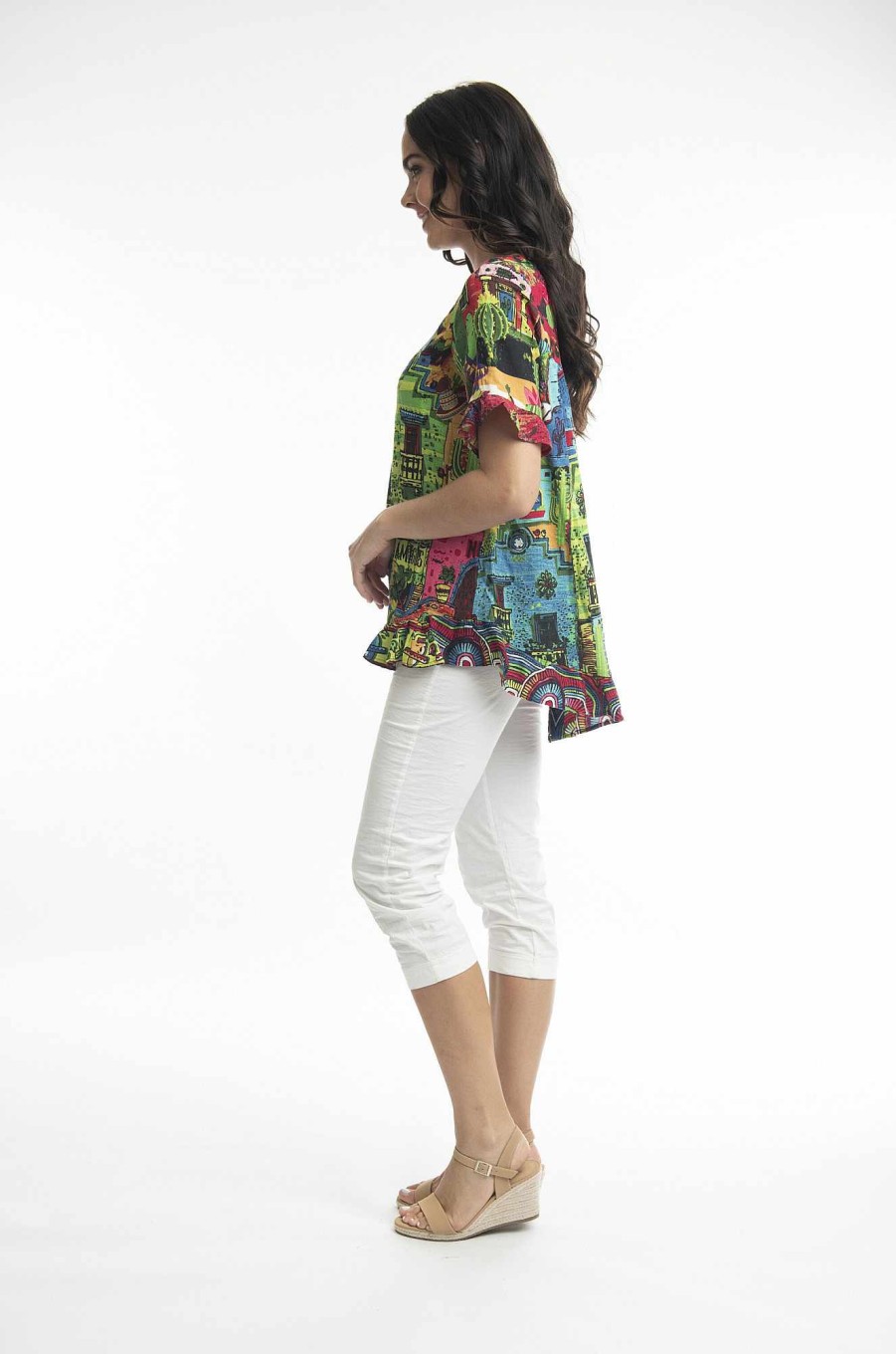 Women Orientique Tops | El Paso Top Frills Main Print