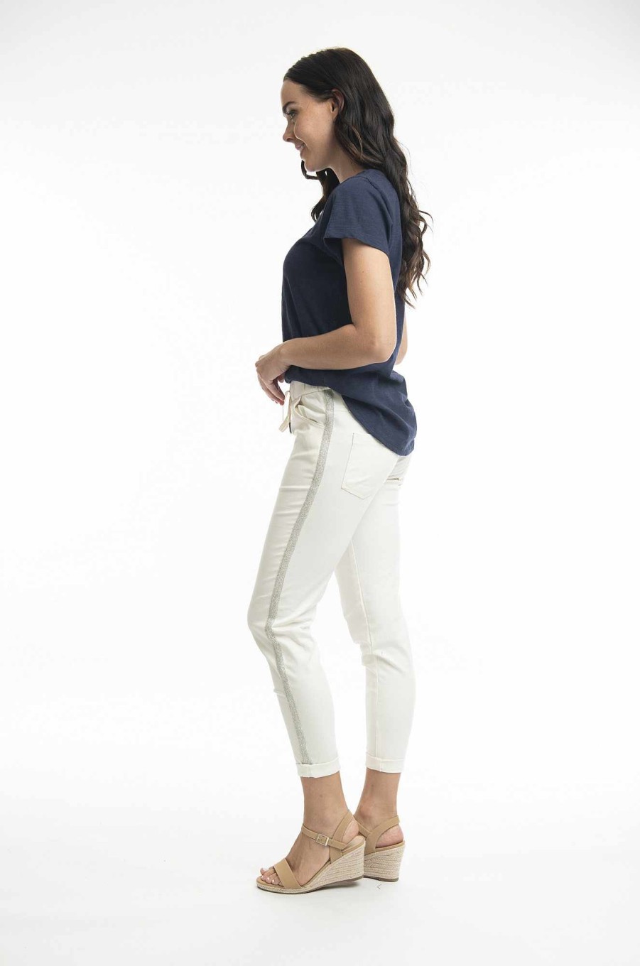 Women Orientique Bottoms | Pant Fashion Side Tape White