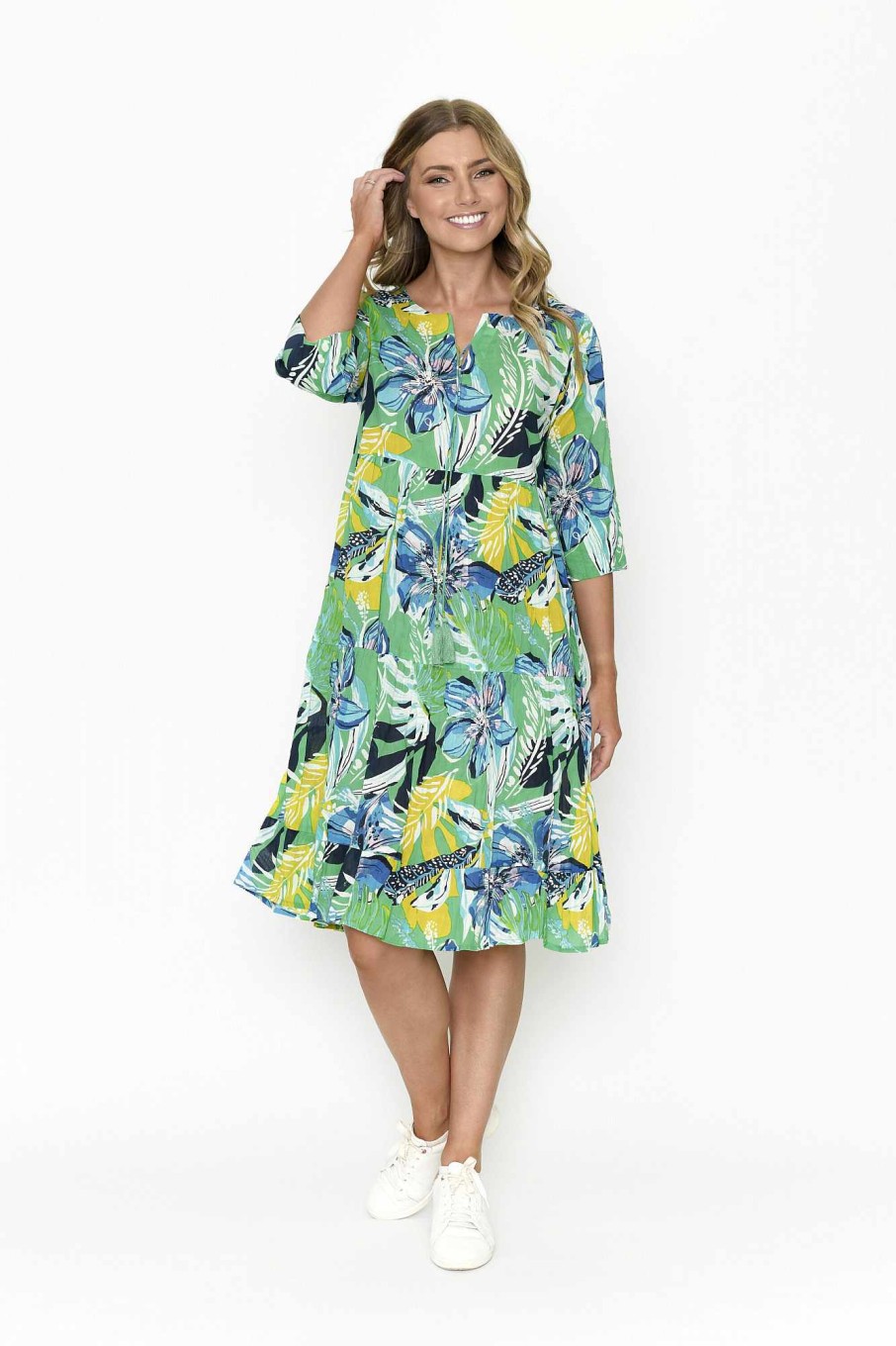 Women Orientique Dresses | Rebecca Tie Nk Dress 3/4 Sleeve Print 14