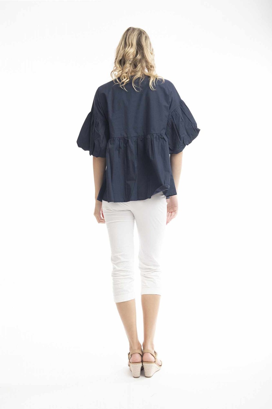 Women Orientique Essentials | Essentials Top Bubble Sleeve Navy