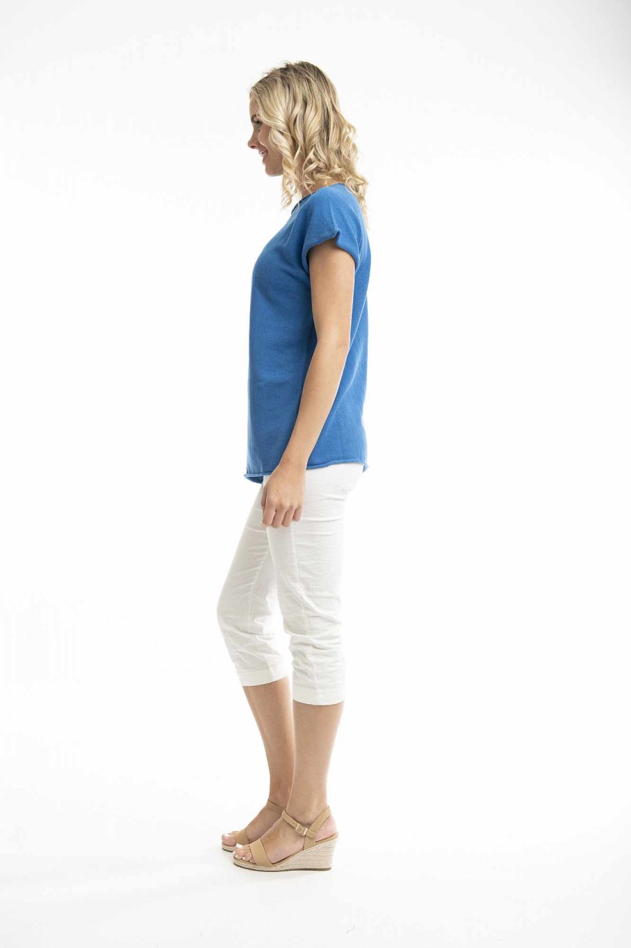 Women Orientique Essentials | Essentials Flat Knit Top Nautical Blue