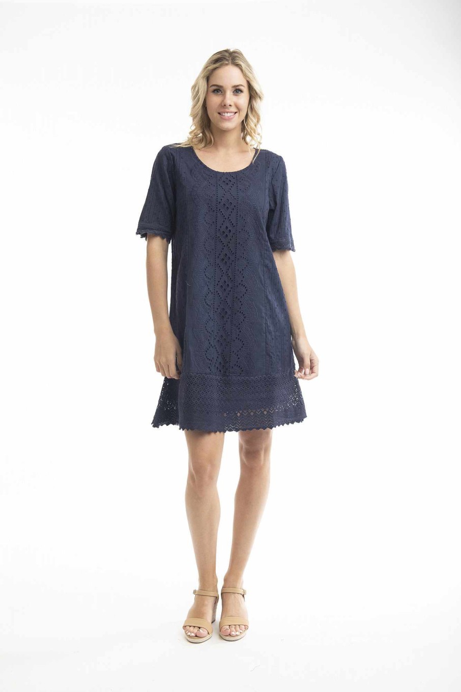 Women Orientique Essentials | Essentials Dress Broderie Navy