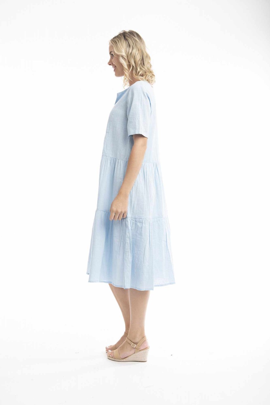 Women Orientique Essentials | Essentials Dress Collared Midi Chambray