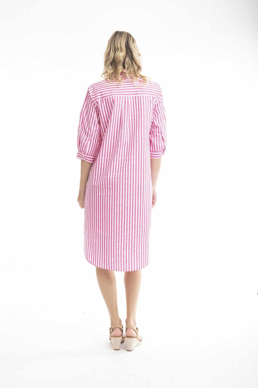 Women Orientique Essentials | Essentials Shirt Dress Stripe Rose