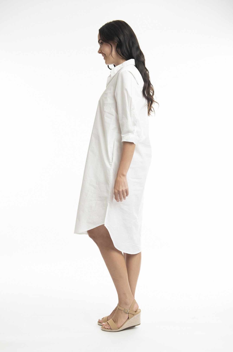 Women Orientique Essentials | Essentials Shirt Dress Solid White