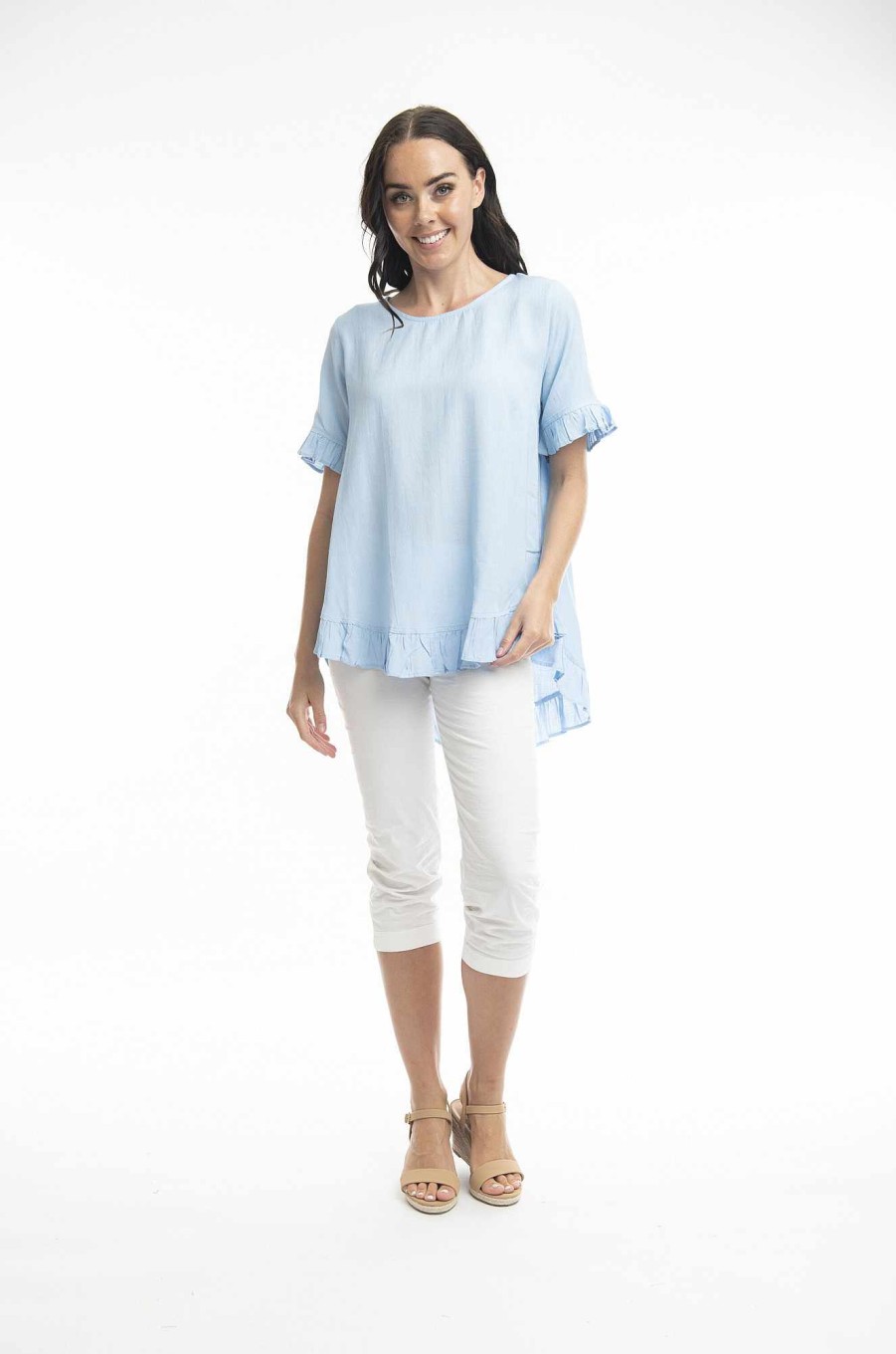 Women Orientique Essentials | Essentials Top Linen Frill Chambray