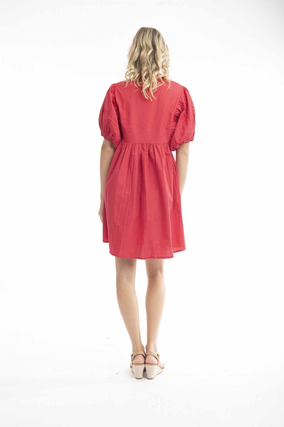 Women Orientique Essentials | Essentials Dress Bubble Sleeve Red