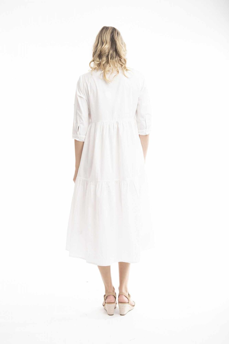 Women Orientique Essentials | Essentials Dress Layered 3/4 Sleeve White