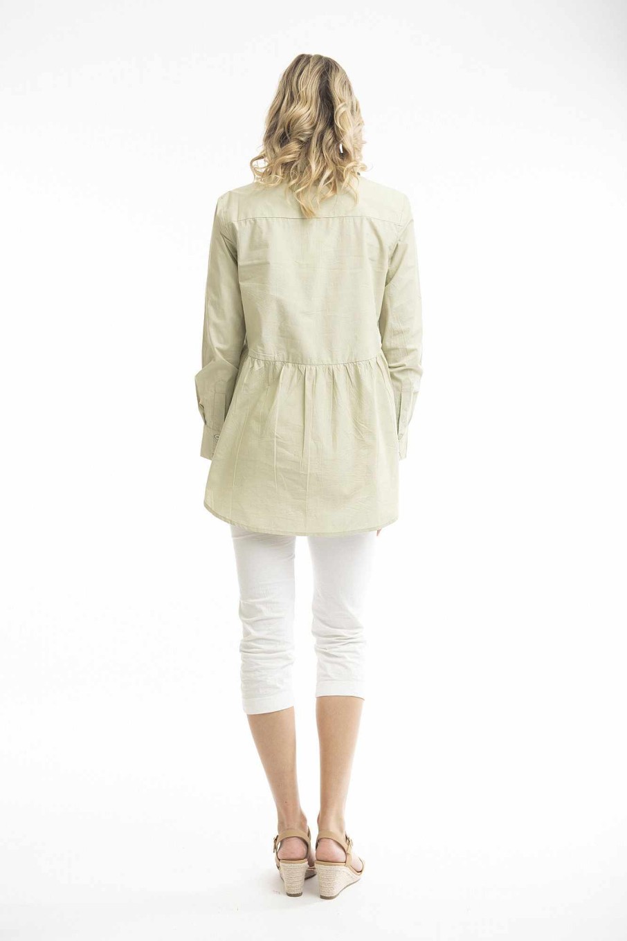 Women Orientique Essentials | Essentials Shirt Ruched Back Solid Alfalfa