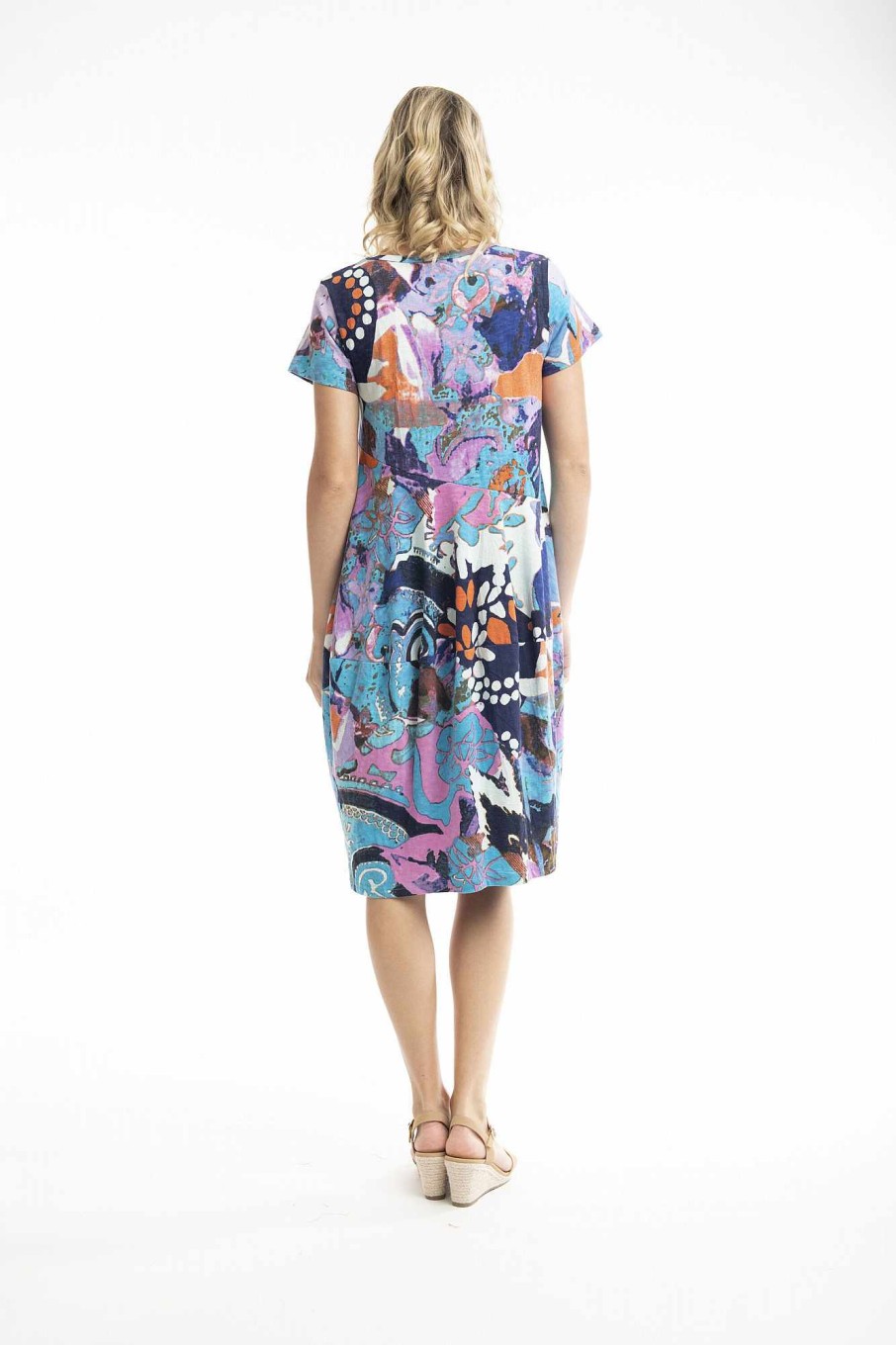 Women Orientique Dresses | Printed Cotton Dress Bubble Knit Orient Blue