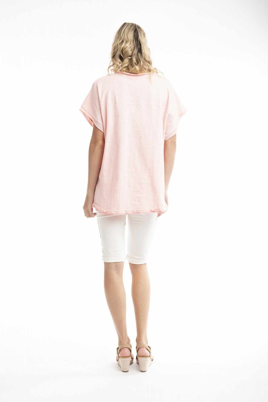 Women Orientique Tops | Tee Embellished Travel Strawberry Cream