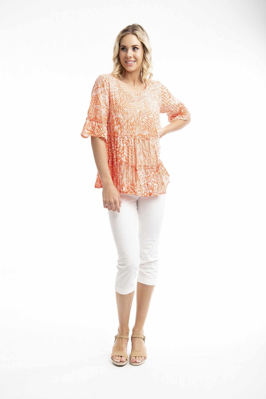 Women Orientique Tops | Leros Top Layeres Frill Sleeve