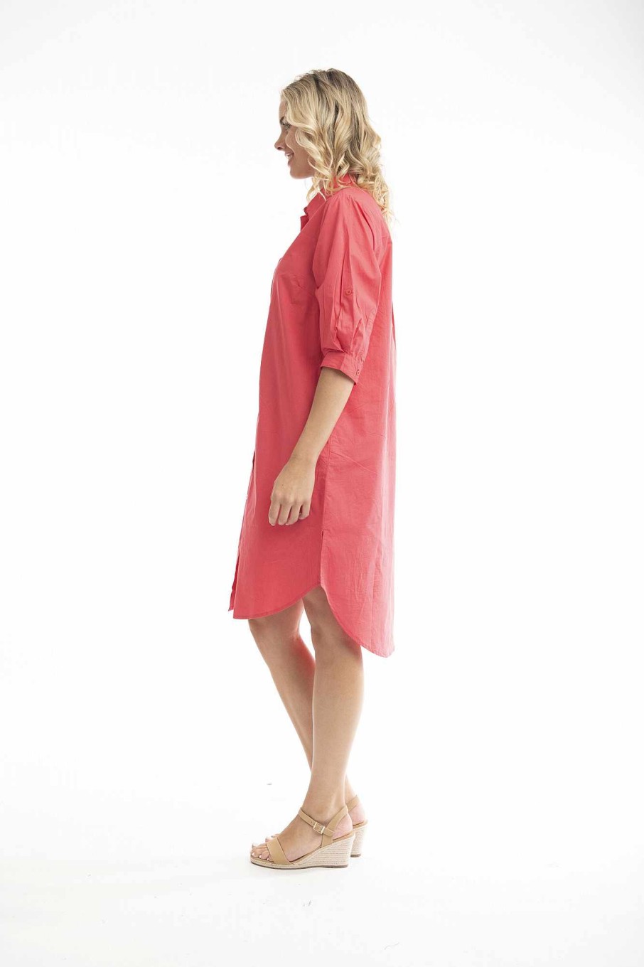 Women Orientique Essentials | Essentials Shirt Dress Solid Red