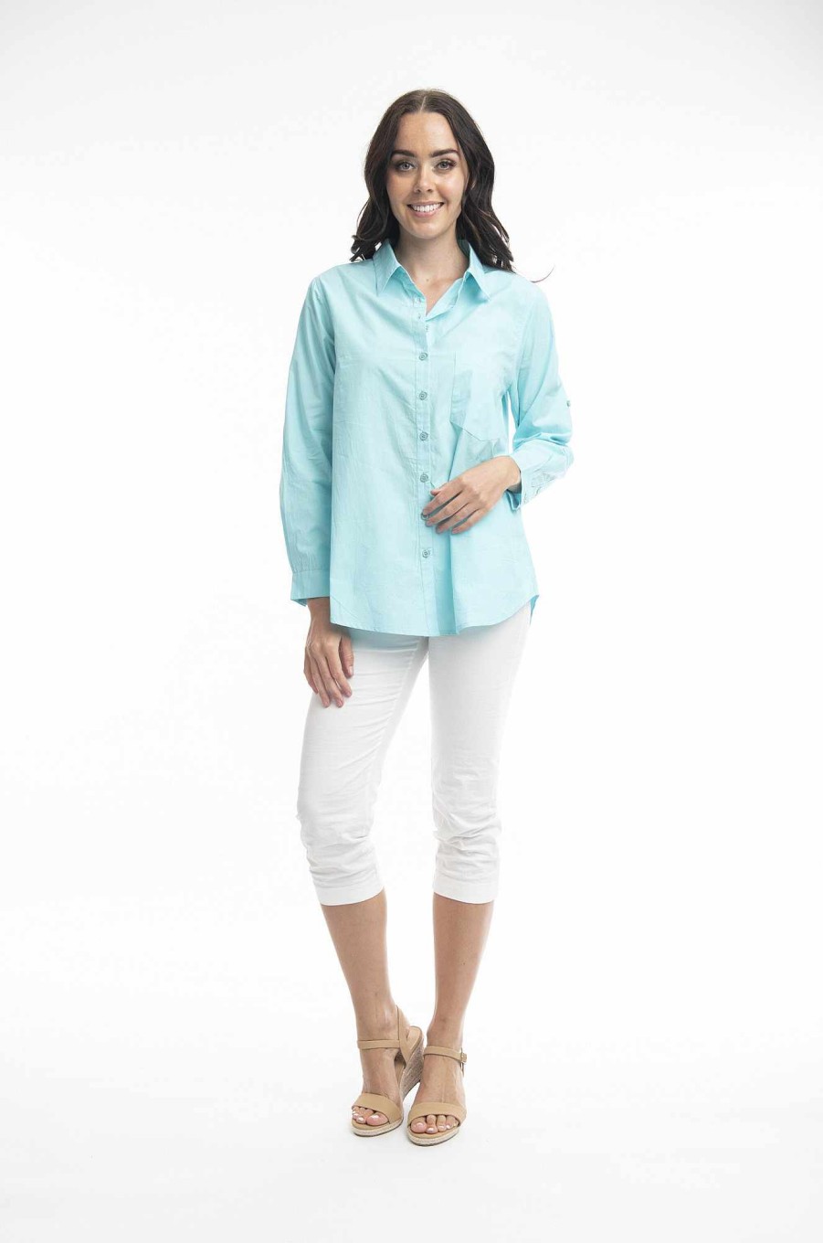 Women Orientique Essentials | Essentials Shirt Single Pocket Solid Aqua