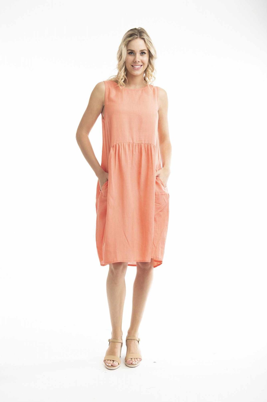 Women Orientique Essentials | Essentials Dress Linen Bubble Coral