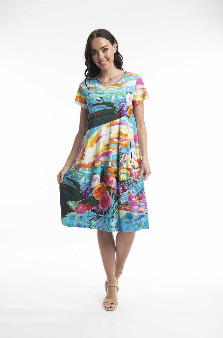 Women Orientique Dresses | Printed Cotton Dress Bubble Knit Sorrento