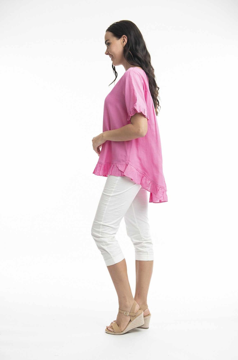 Women Orientique Essentials | Essentials Top Linen Frill Rose