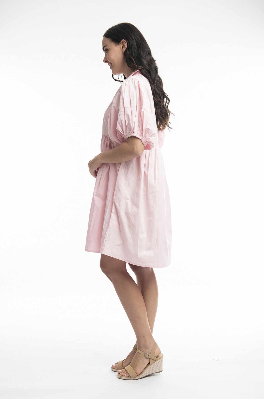 Women Orientique Essentials | Essentials Dress Bubble Sleeve Strawberry Cream