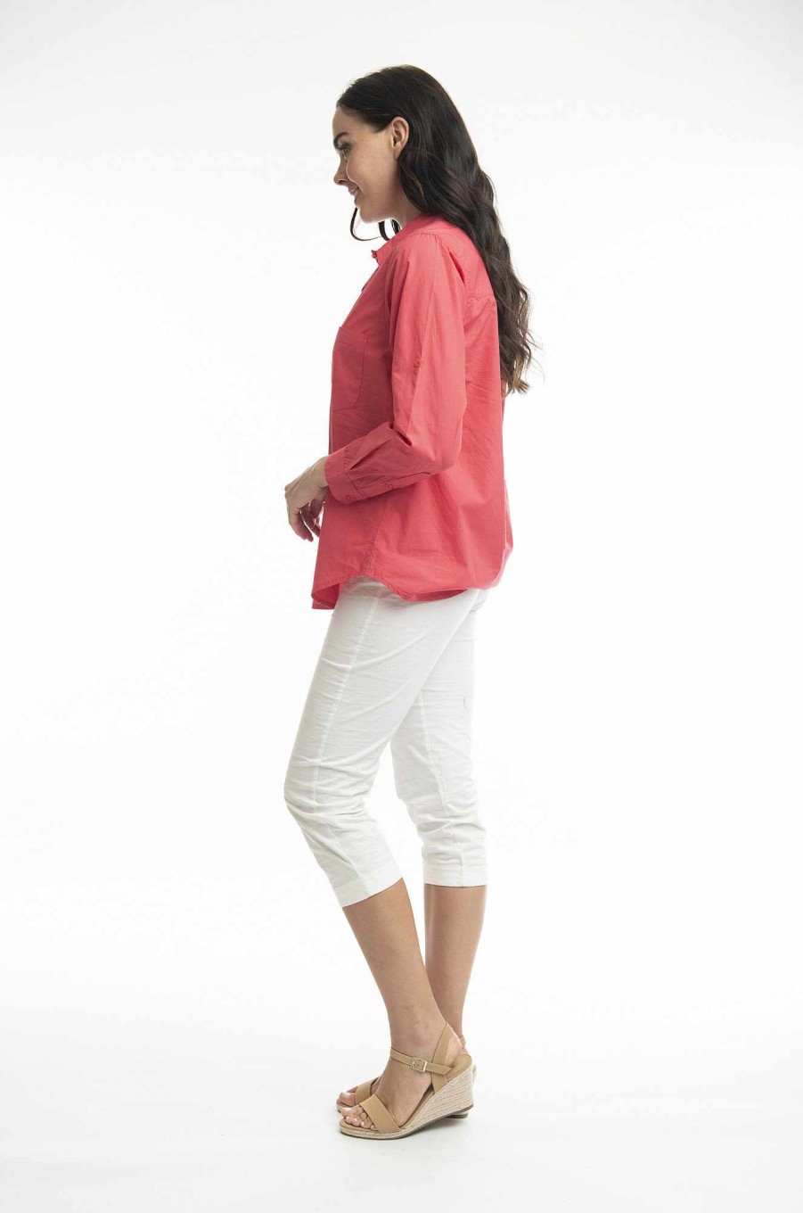 Women Orientique Essentials | Essentials Shirt Single Pocket Solid Red