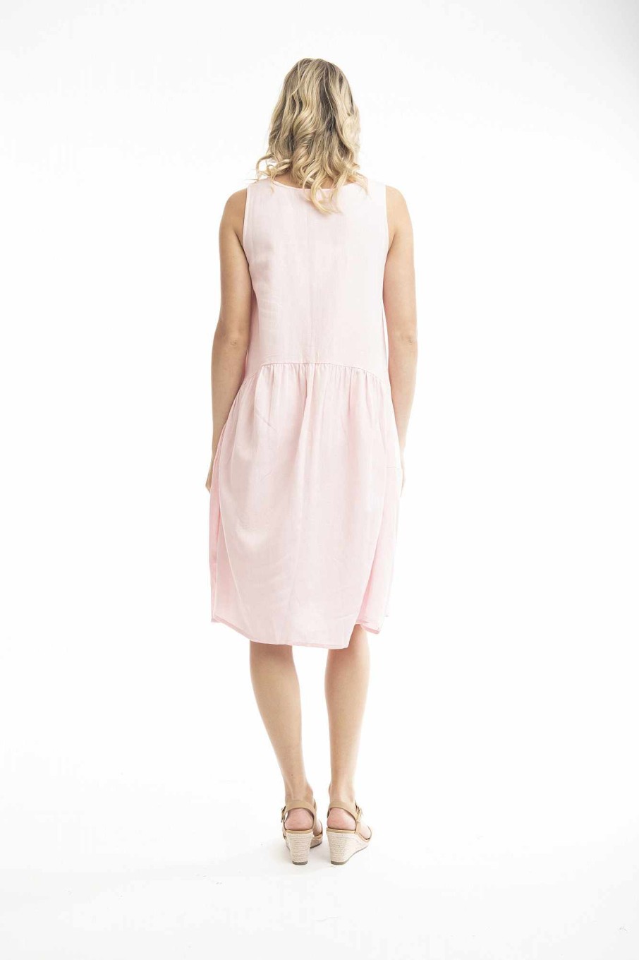 Women Orientique Essentials | Essentials Dress Linen Bubble Strawberry Cream