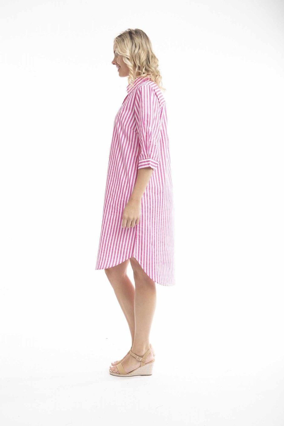 Women Orientique Essentials | Essentials Shirt Dress Stripe Rose