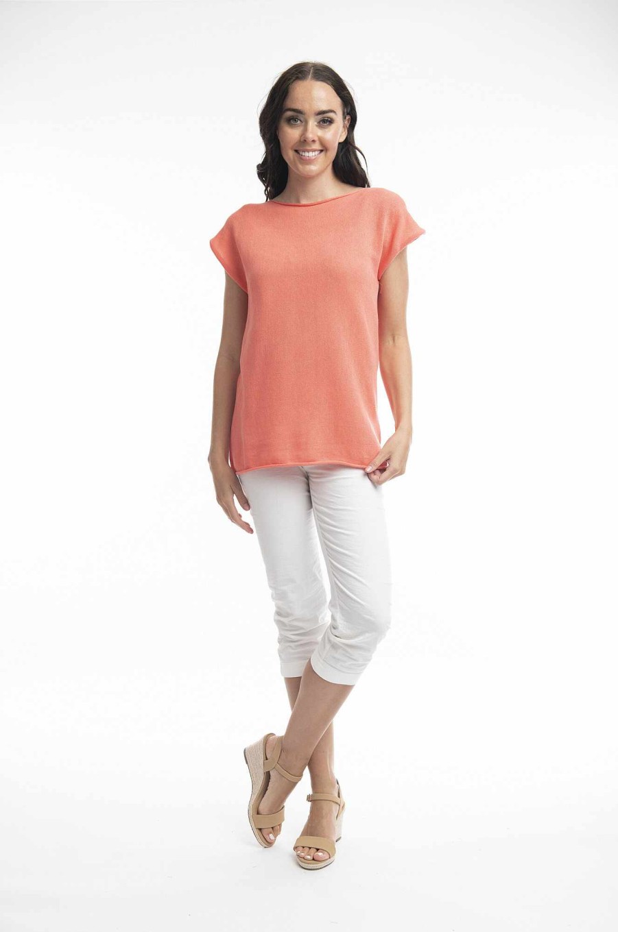 Women Orientique Essentials | Essentials Flat Knit Top Coral