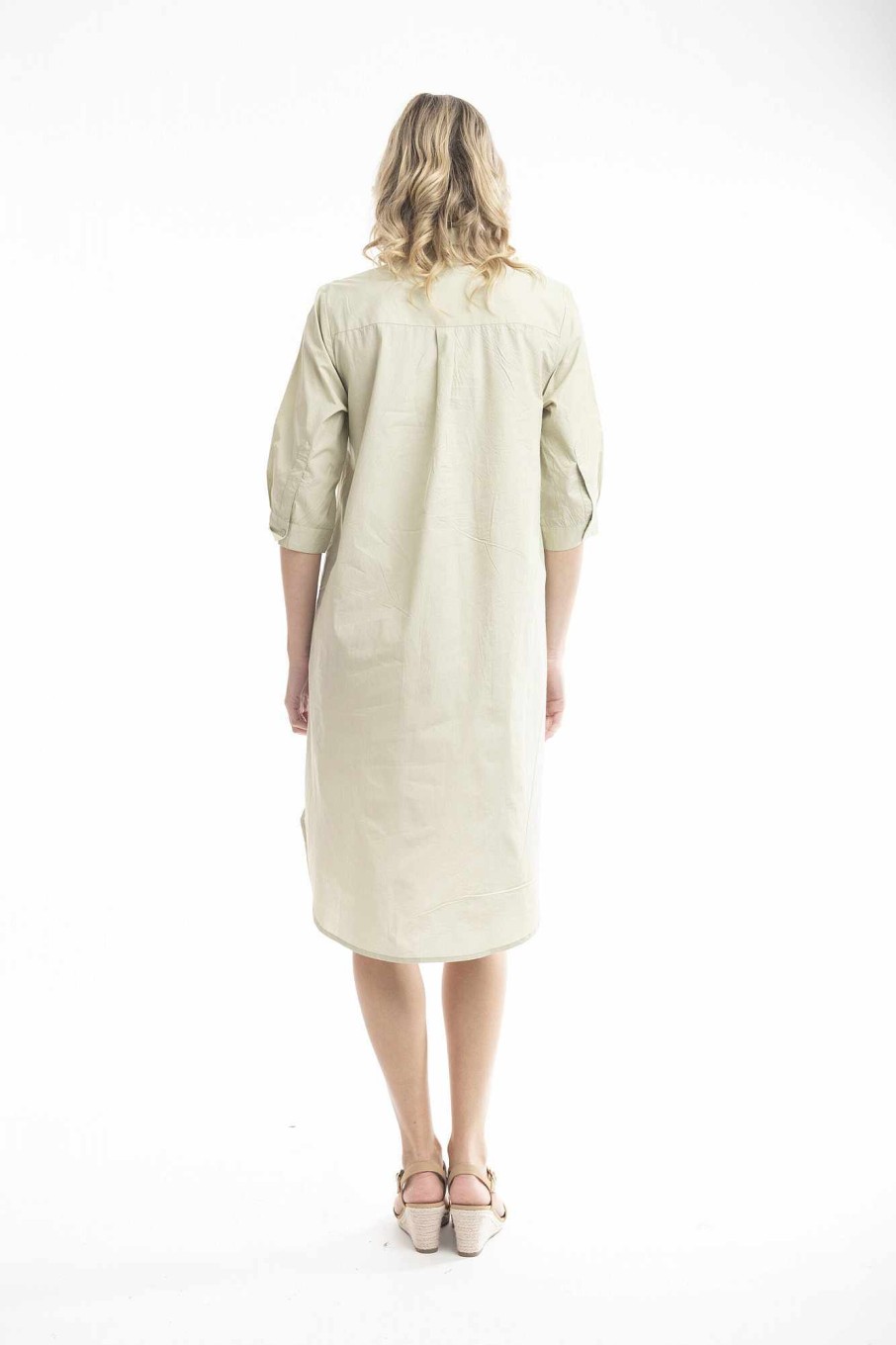 Women Orientique Essentials | Essentials Shirt Dress Solid Alfalfa