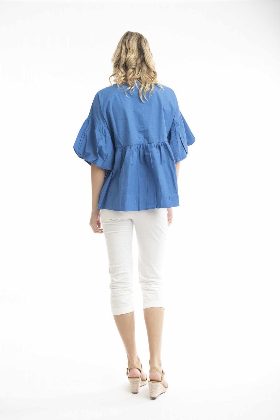 Women Orientique Essentials | Essentials Top Bubble Sleeve Nautical Blue