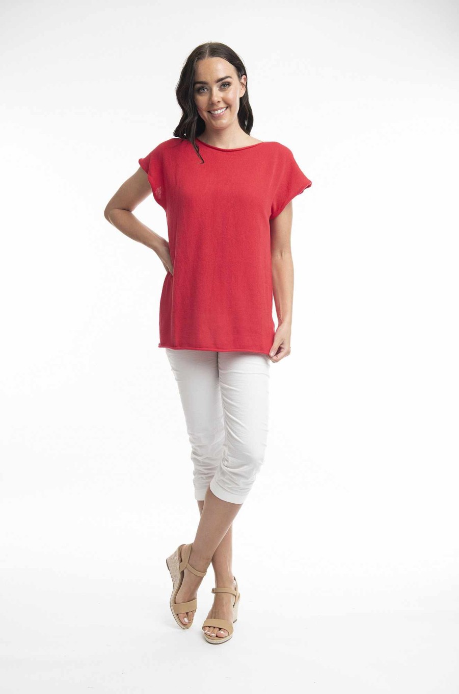 Women Orientique Essentials | Essentials Flat Knit Top Red