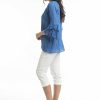 Women Orientique Essentials | Essentials Top Cotton Frill Sleeve Gauze Nautical Blue