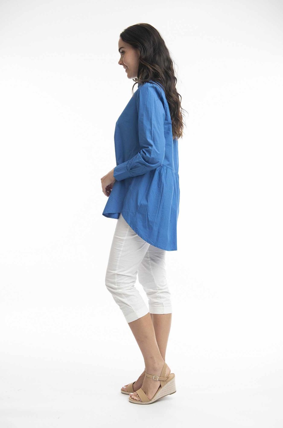 Women Orientique Essentials | Essentials Shirt Ruched Back Solid Nautical Blue