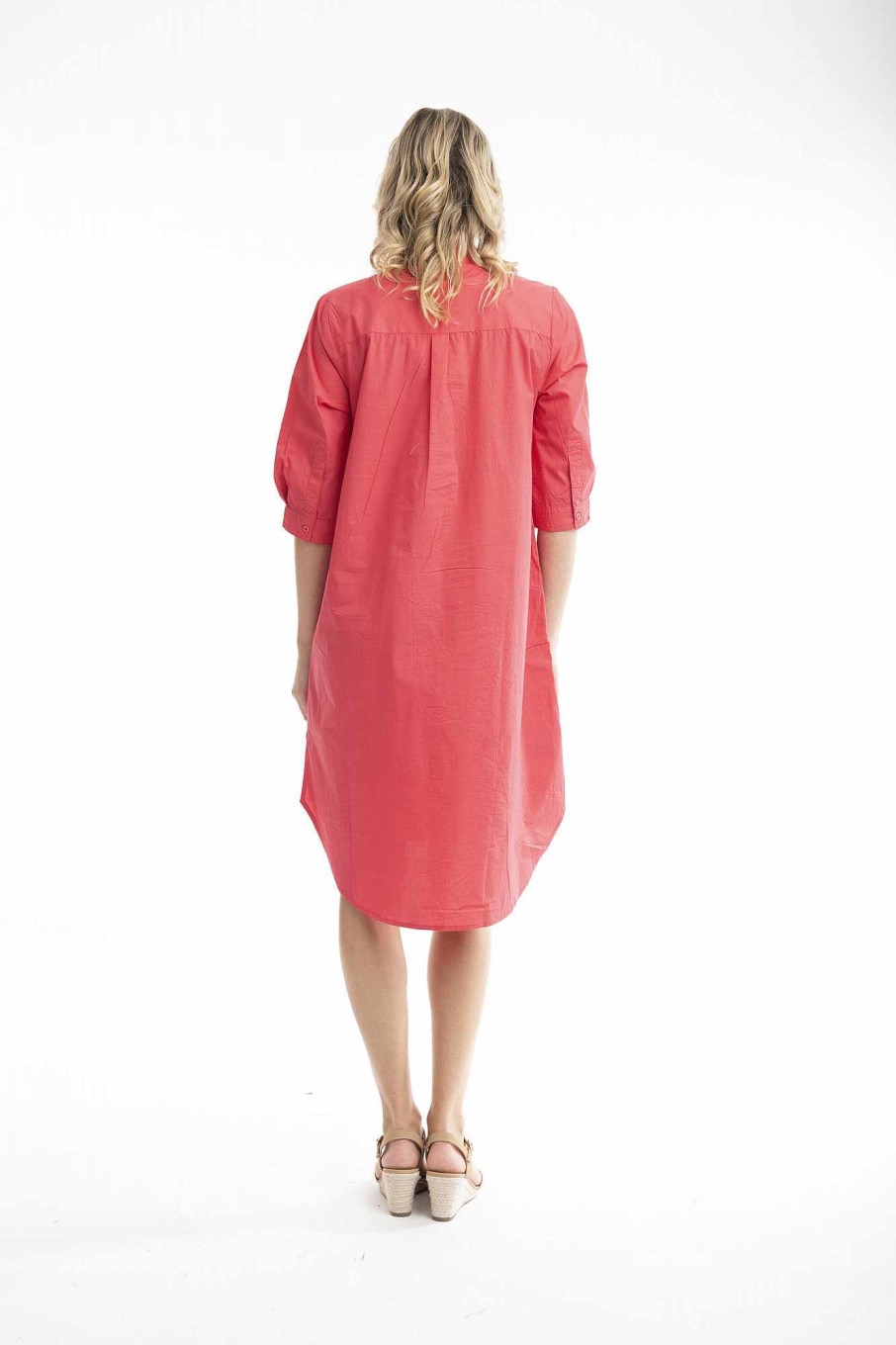 Women Orientique Essentials | Essentials Shirt Dress Solid Red