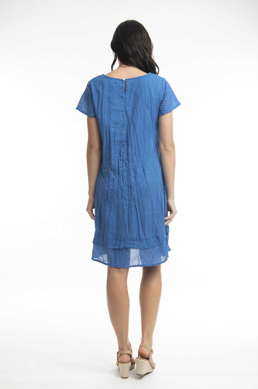 Women Orientique Essentials | Essentials Dress Cotton Frill Nautical Blue