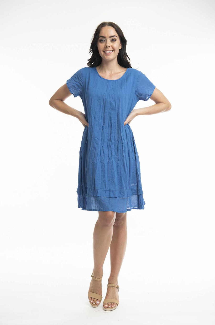 Women Orientique Essentials | Essentials Dress Cotton Frill Nautical Blue