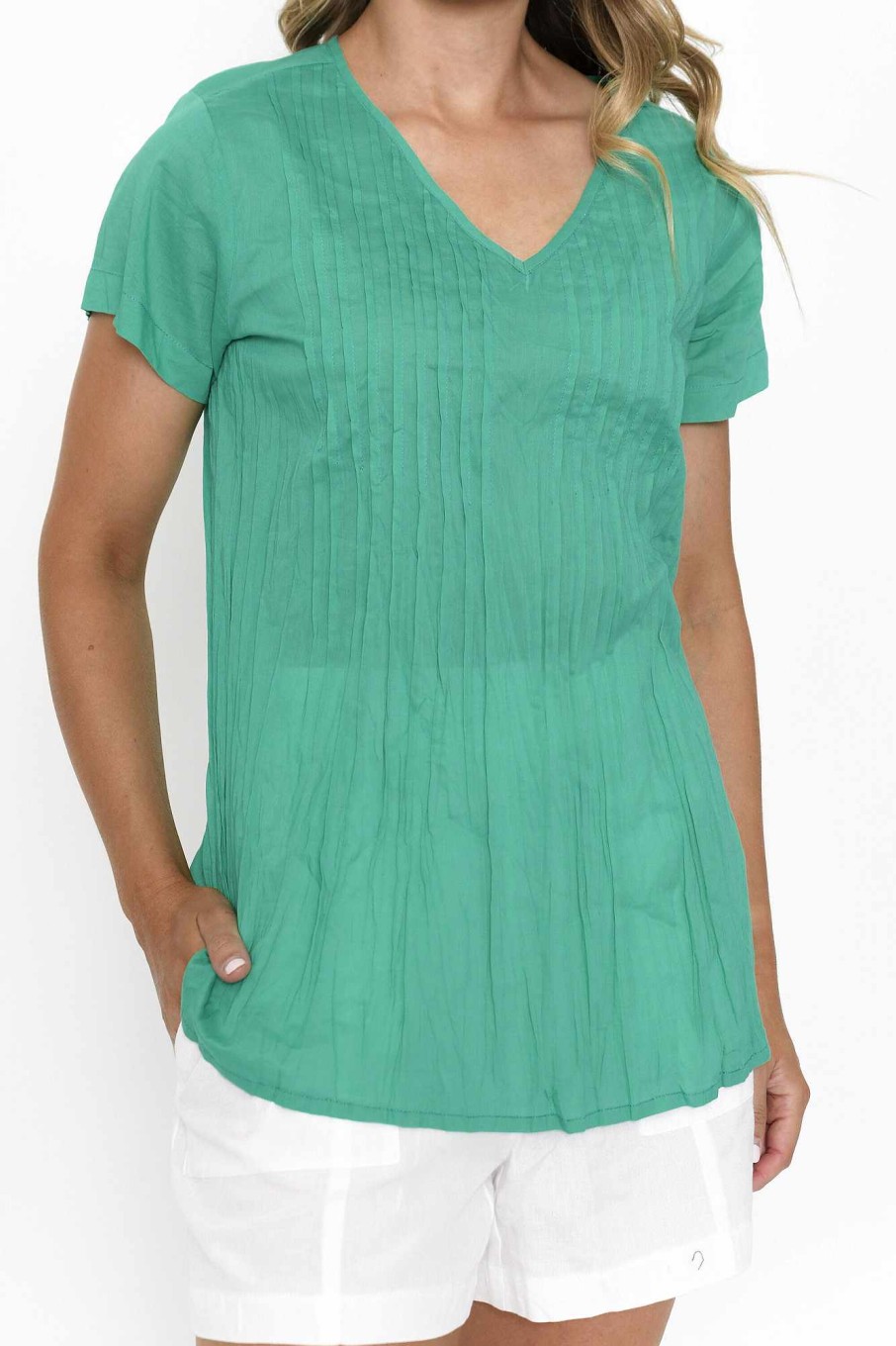 Women Orientique Tops | Kayla Solid Cotton Blouse Green