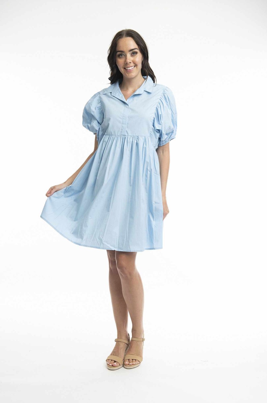 Women Orientique Essentials | Essentials Dress Bubble Sleeve Chambray