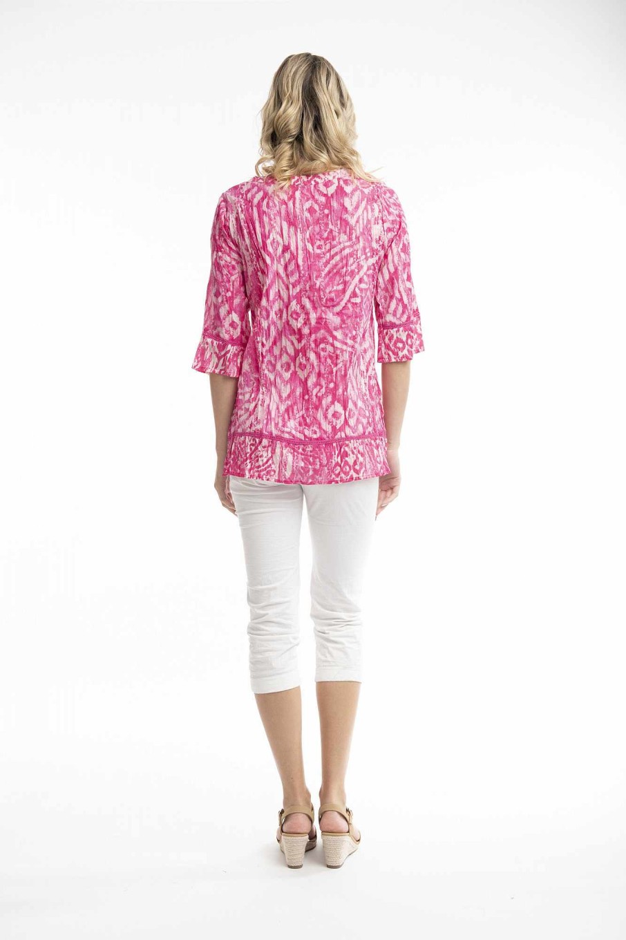 Women Orientique Tops | Olympus Pink Top Pleated 3/4 Sleeve