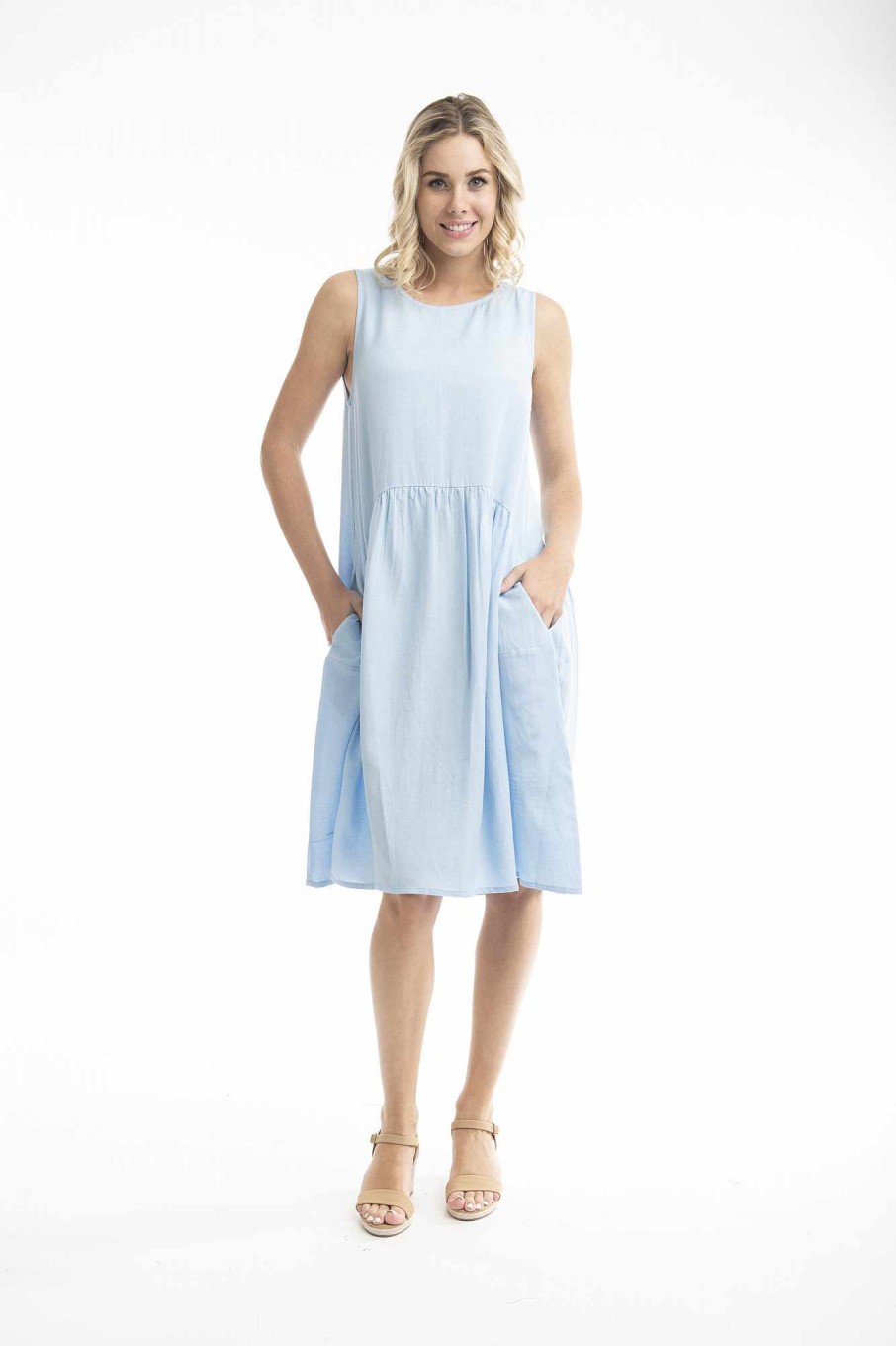 Women Orientique Essentials | Essentials Dress Linen Bubble Chambray