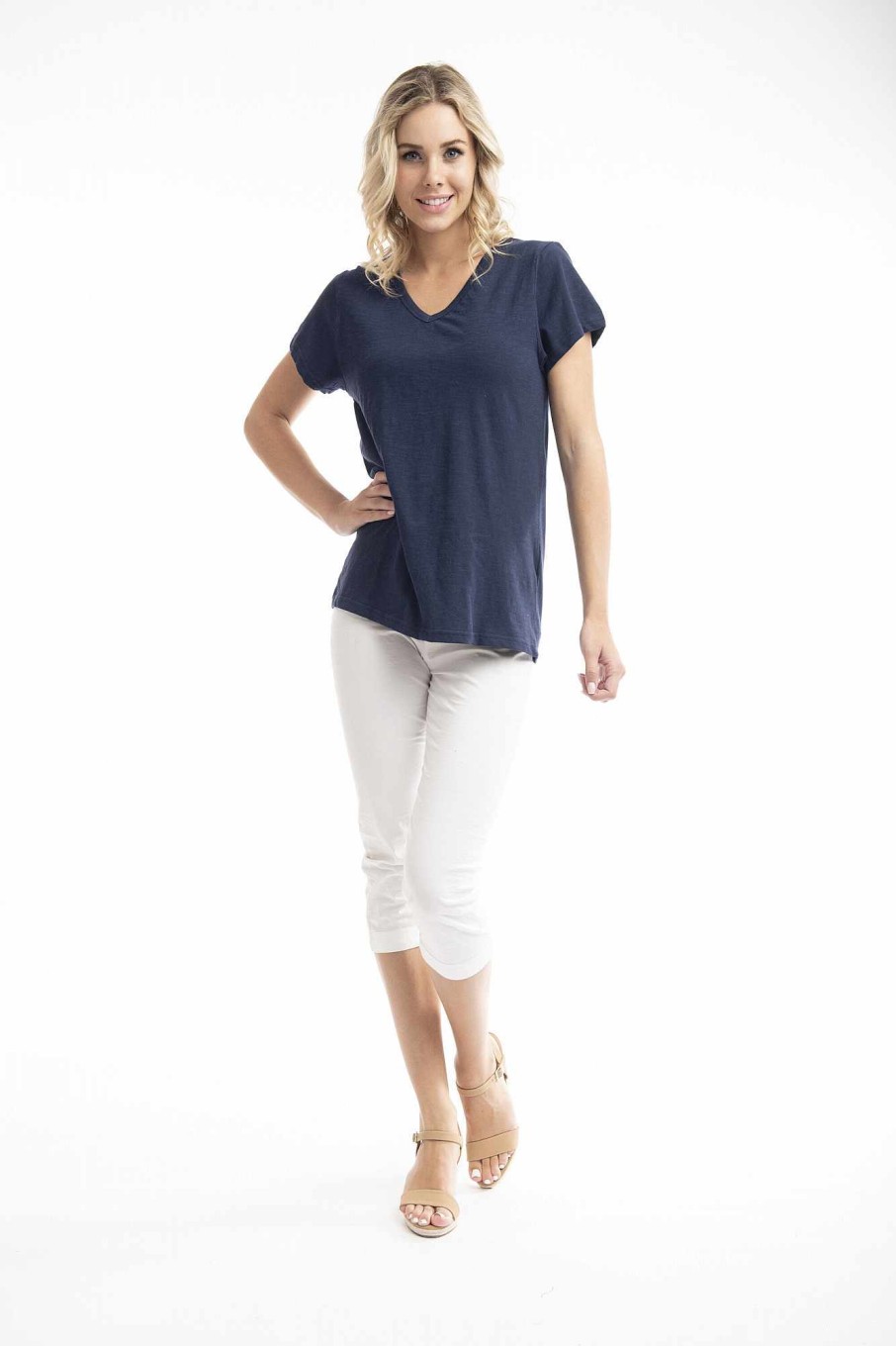 Women Orientique Essentials | Essentials Tee V Neck Navy