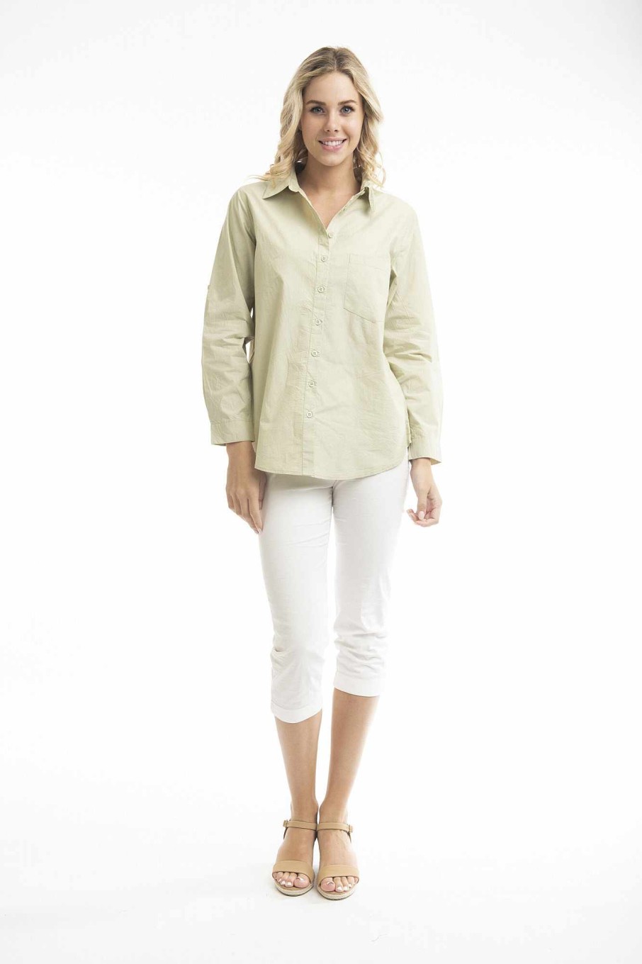 Women Orientique Essentials | Essentials Shirt Single Pocket Solid Alfalfa