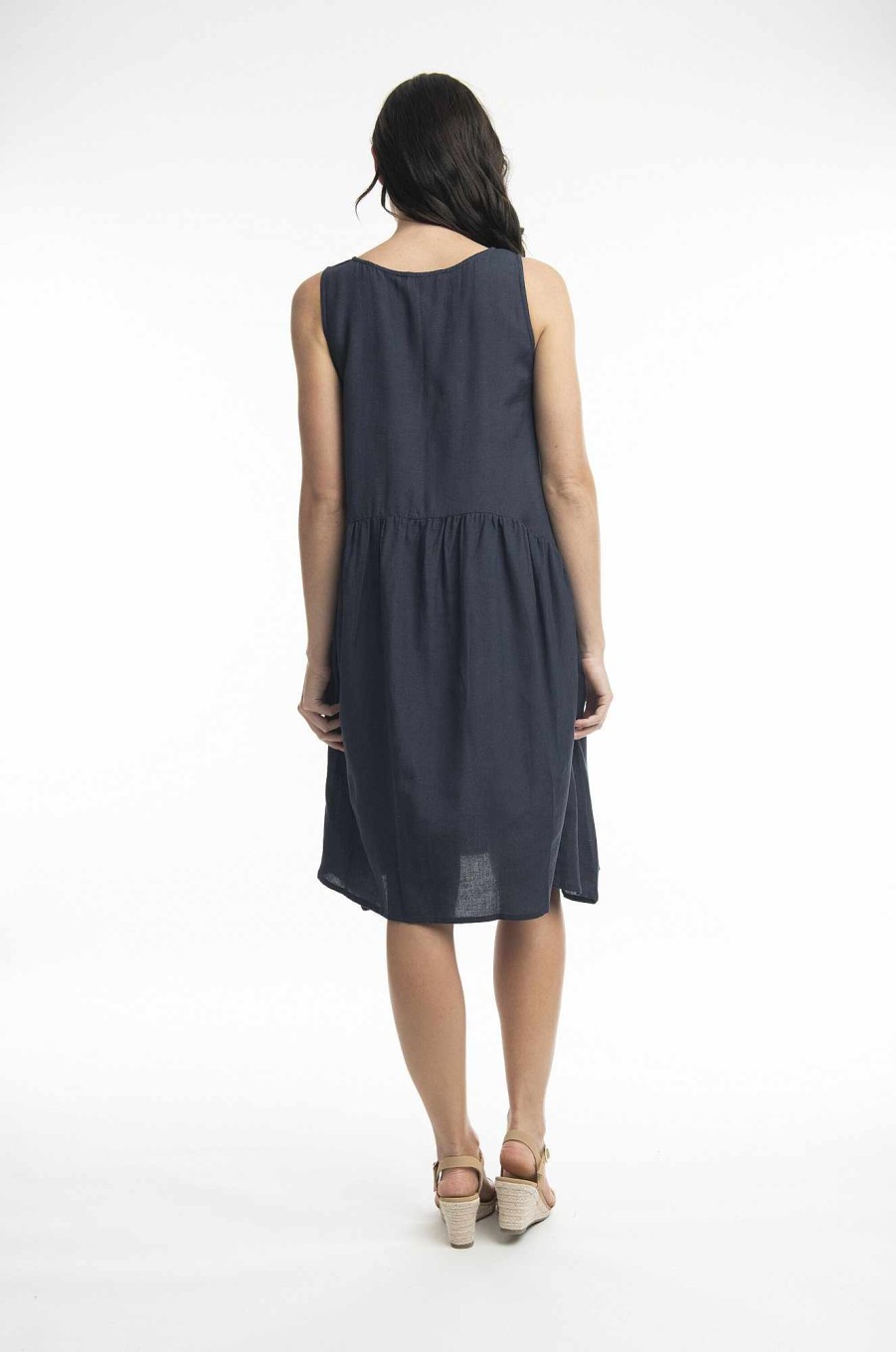 Women Orientique Essentials | Essentials Dress Linen Bubble Navy