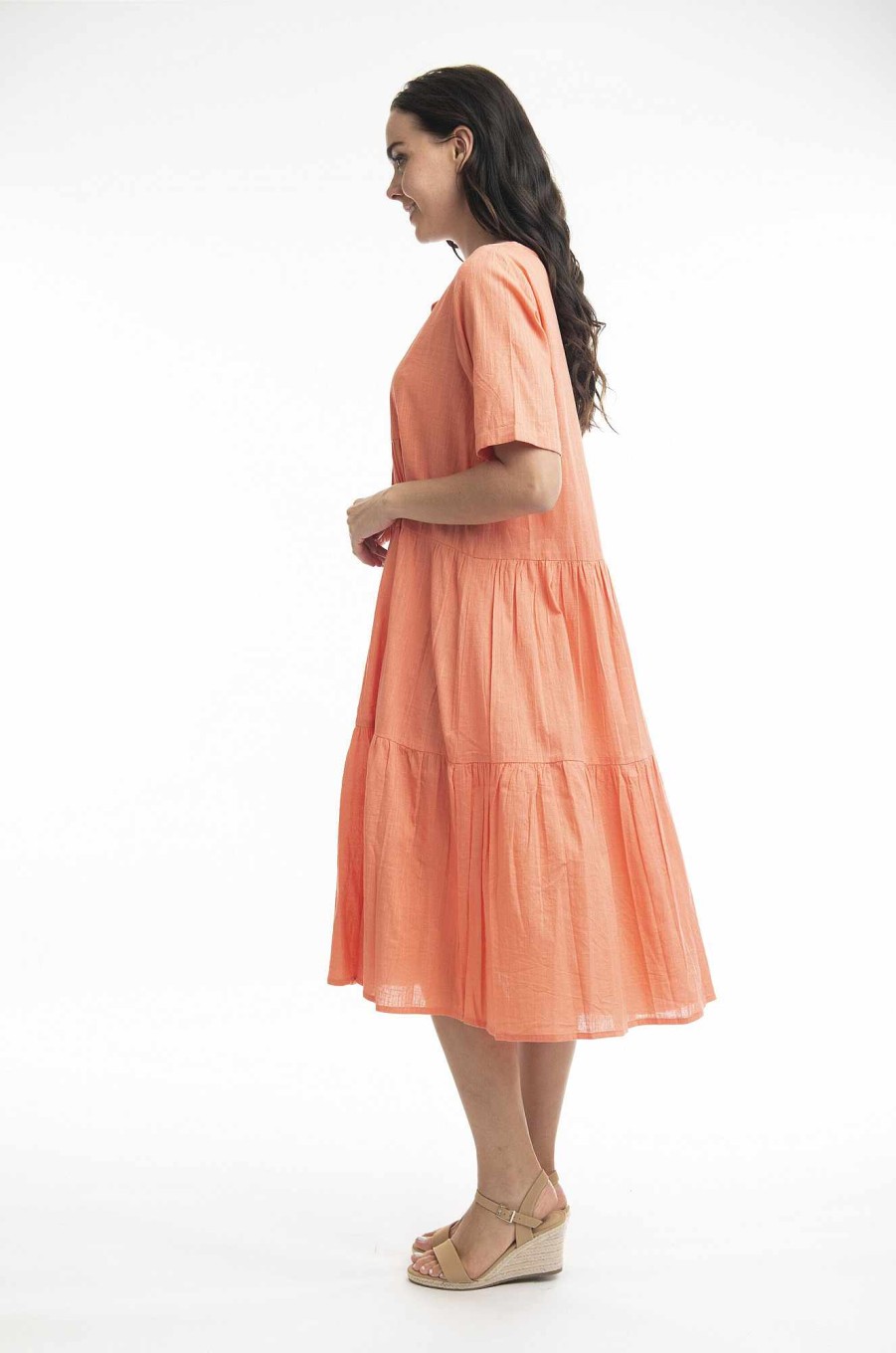 Women Orientique Essentials | Essentials Dress Collared Midi Coral