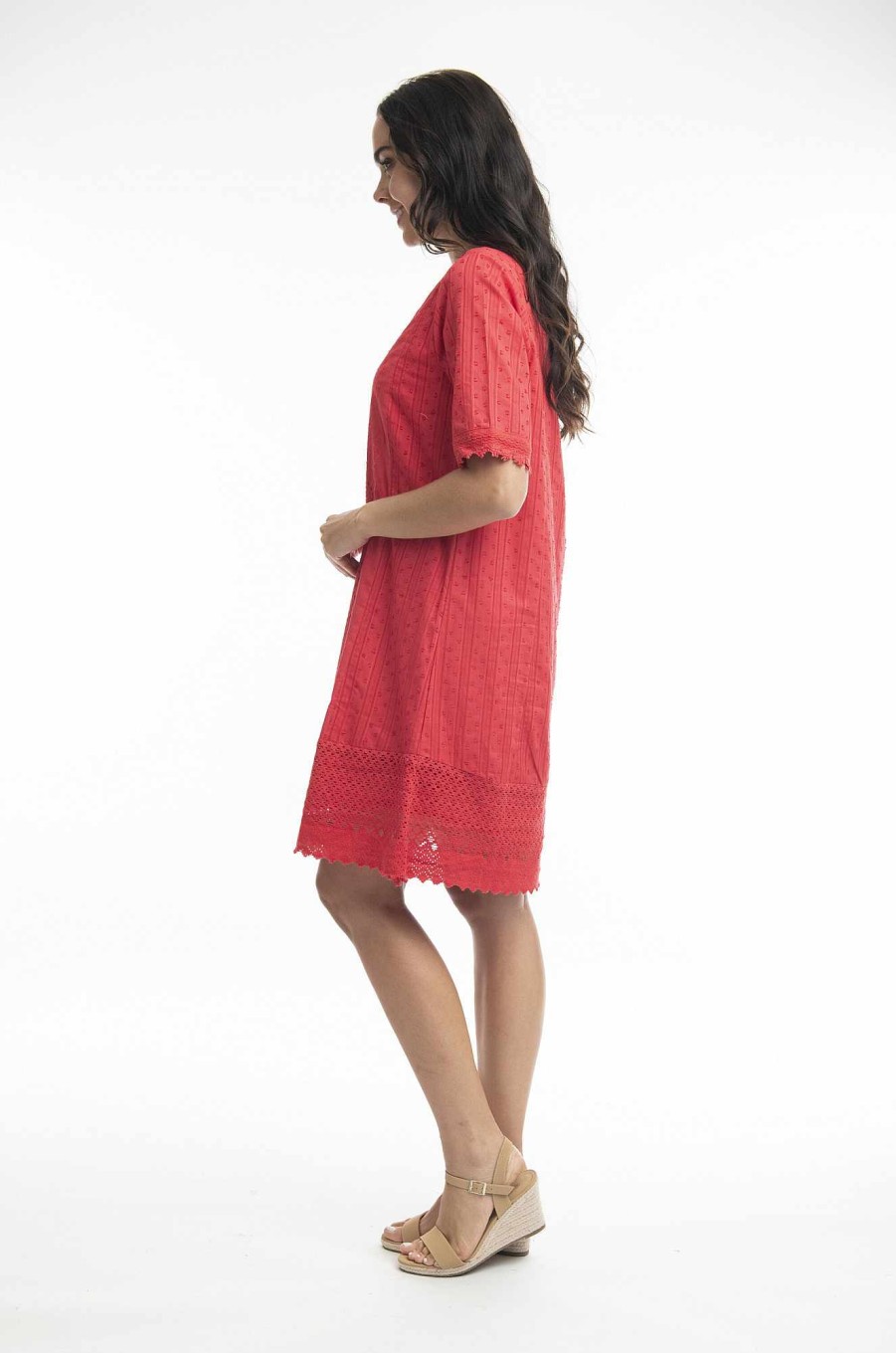 Women Orientique Essentials | Essentials Dress Broderie Red