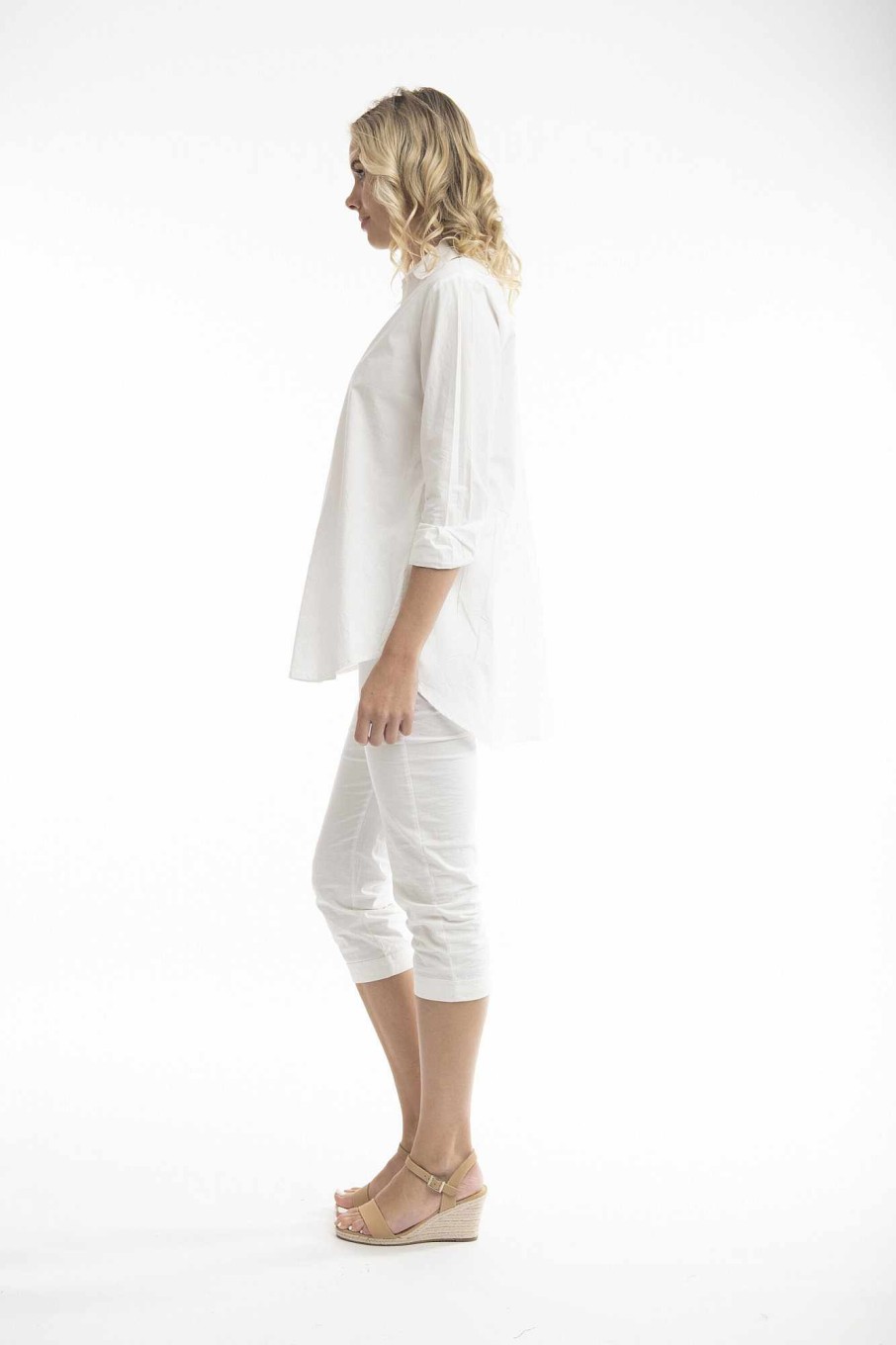 Women Orientique Essentials | Essentials Shirt Ruched Back Solid White