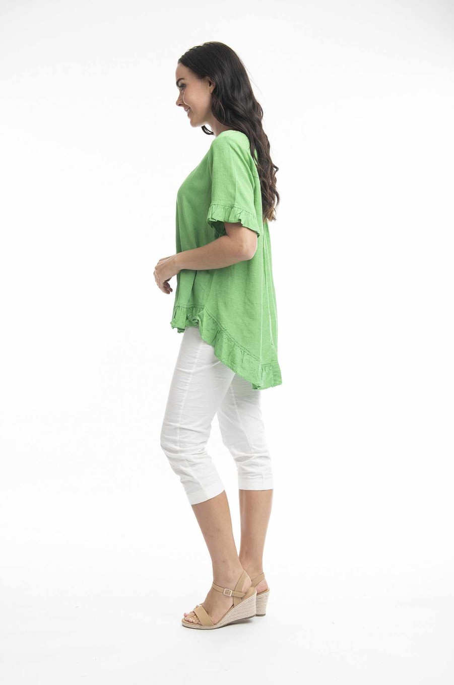 Women Orientique Essentials | Essentials Top Linen Frill Parrot