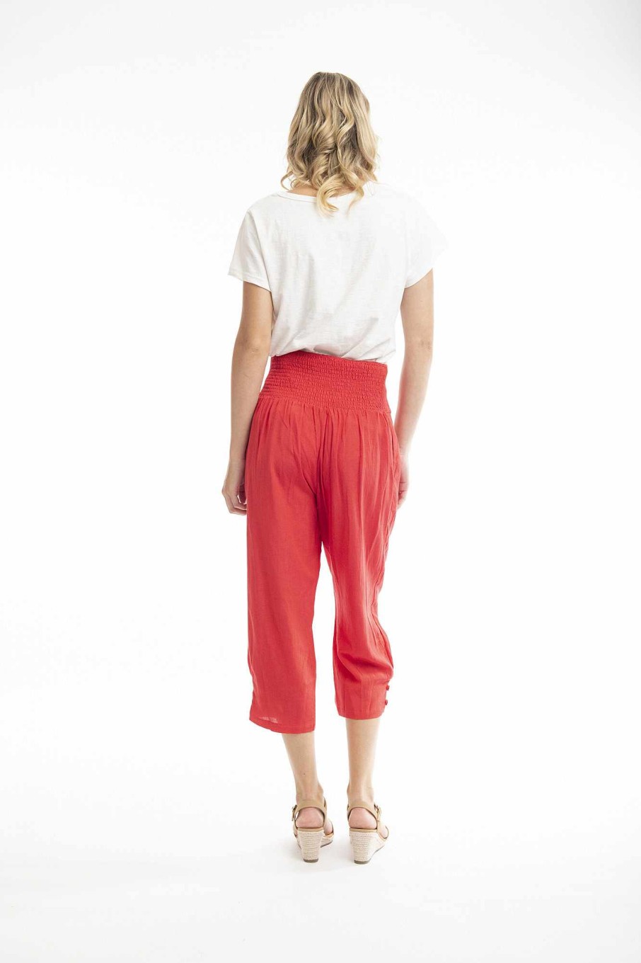 Women Orientique Essentials | Essentials 3/4 Pant Linen Red