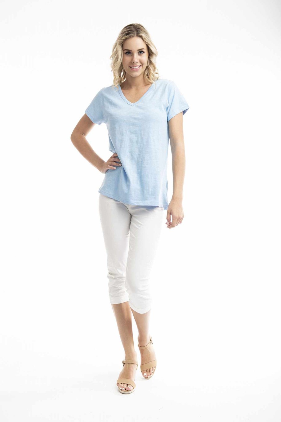 Women Orientique Essentials | Essentials Tee V Neck Chambray