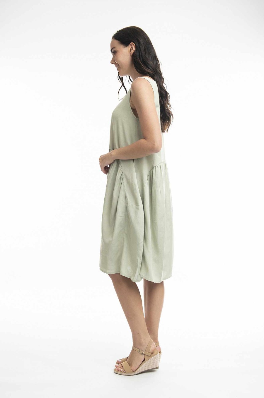 Women Orientique Essentials | Essentials Dress Linen Bubble Alfalfa